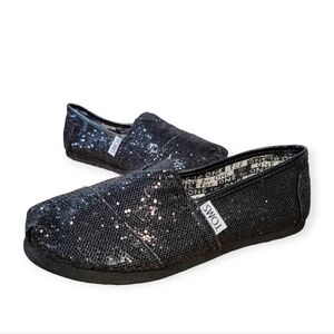 TOMS Alpargata Black Glitter Slip On Shoes Size Youth 13